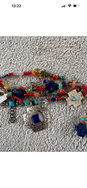 Kim Yubeta OOAK cross charm bracelet lapis spiny silver cert south western boho