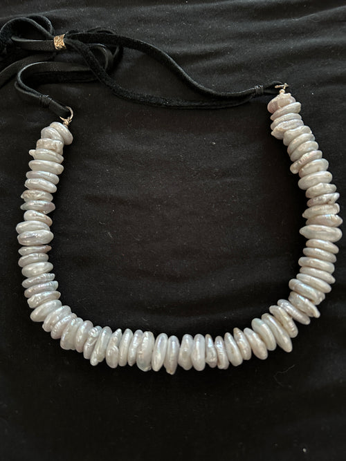 Old stock Large luminous white coin pearl Necklace