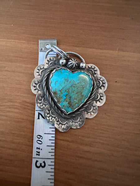 925 Silver and turquoise large heart pendant