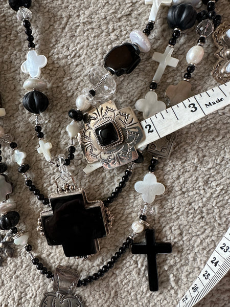 Kim Yubeta Mother of Pearl Cross Onyx Charm Necklace