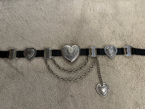 BNWOT Streets Ahead Mia Heart leather belt L black silver made in USA adjustable