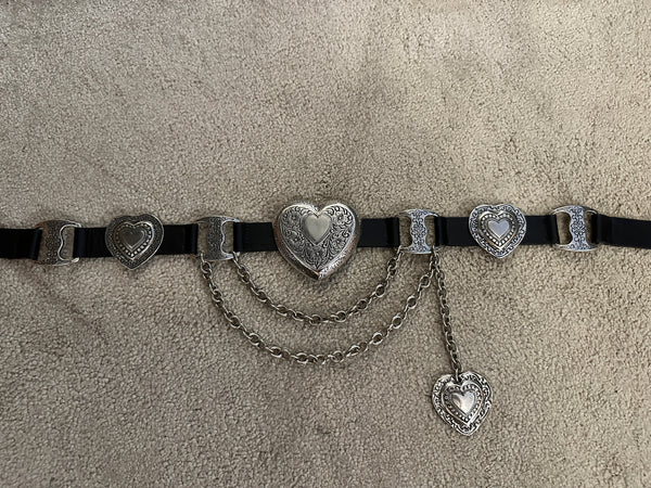BNWOT Streets Ahead Mia Heart leather belt L black silver made in USA adjustable