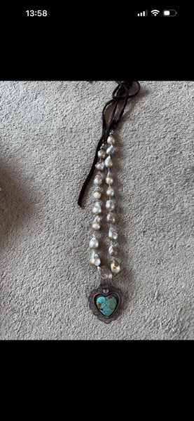 Deeta by Design baroque pearl necklace large turquoise with silver heart new