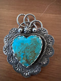 925 Silver and turquoise large heart pendant