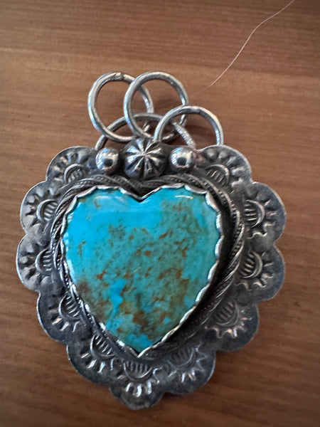 925 Silver and turquoise large heart pendant