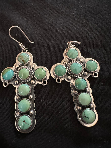 Federico Jimenez Earrings Silver & Turquoise Cross