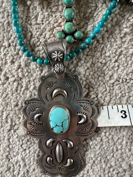 Kim Yubeta Turquoise Cross Charm Necklace