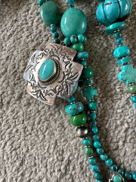 Kim Yubeta Turquoise Cross Charm Necklace