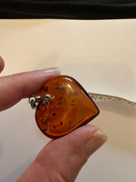 Baltic Amber and silver heart pendant