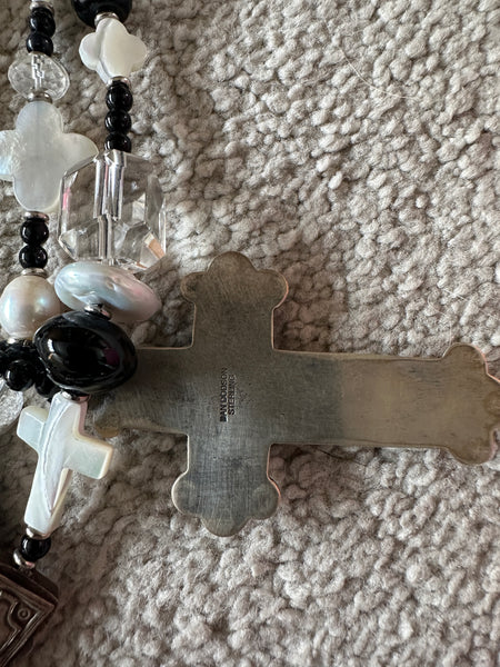 Kim Yubeta Mother of Pearl Cross Onyx Charm Necklace