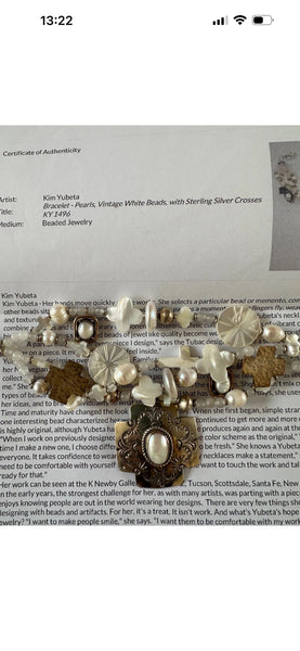 Kim Yubeta OOAK cross charm bracelet mother of pearl silver certificate western