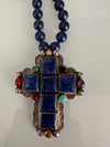Joan Slifka Lapis Beads and Large Cross Necklace