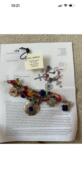 Kim Yubeta OOAK cross charm bracelet lapis spiny silver cert south western boho