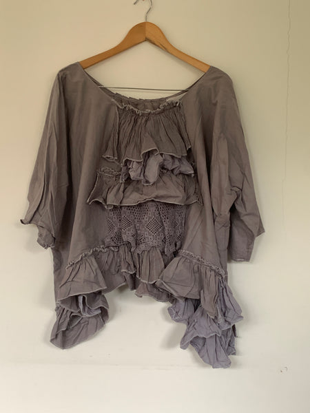 Ready to Ship RitaNoTiara OOAK Grey Lace Frilly top