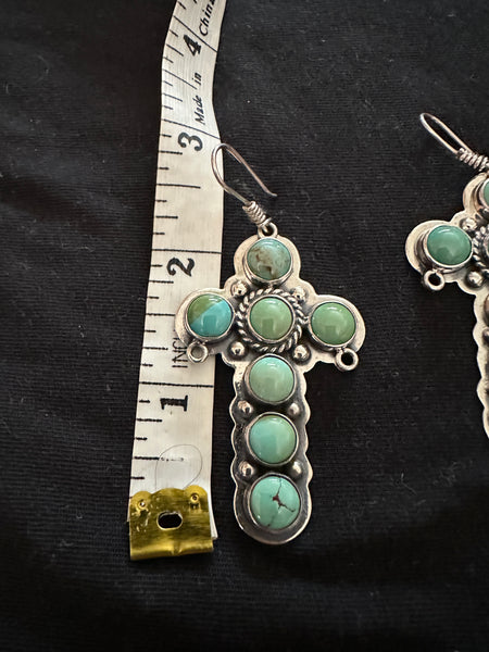 Federico Jimenez Earrings Silver & Turquoise Cross