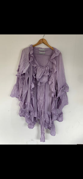 RitaNoTiara Lavender cotton silk voile ruffle 2 piece suit