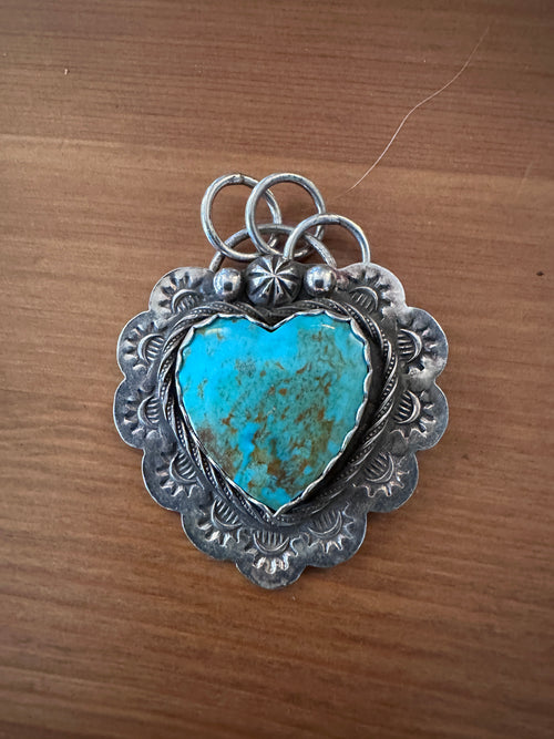925 Silver and turquoise large heart pendant