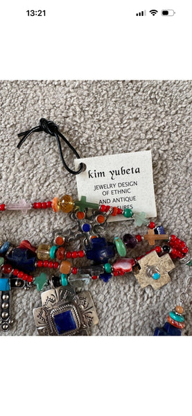 Kim Yubeta OOAK cross charm bracelet lapis spiny silver cert south western boho