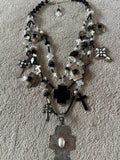 Kim Yubeta Mother of Pearl Cross Onyx Charm Necklace