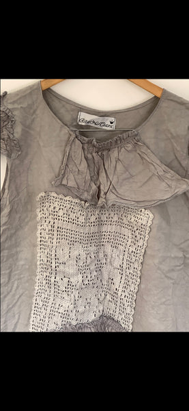 Pale Grey Vintage crochet sleeveless Top