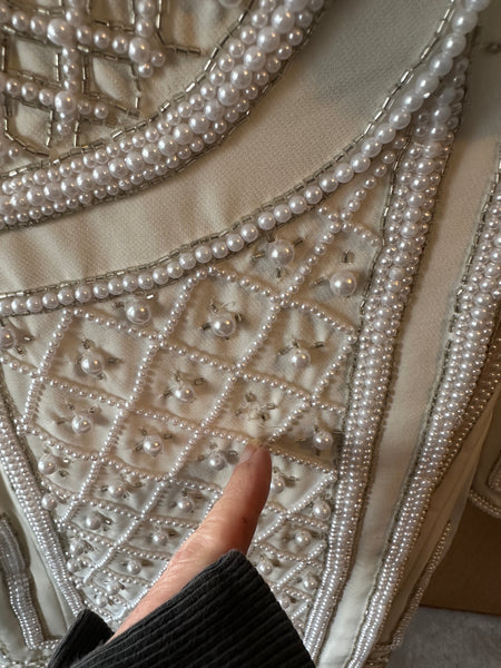 Karen Millen Beaded  blazer dress coat ivory pearl diamante UK 12 worn 1 ex con
