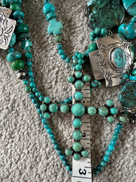 Kim Yubeta Turquoise Cross Charm Necklace