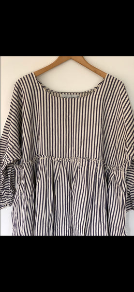 May Ticking blue Stripe  Cotton Dress One Size
