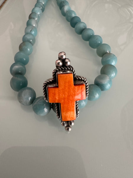 Joan Slifka Black Cross Turquoise Heart charm necklace