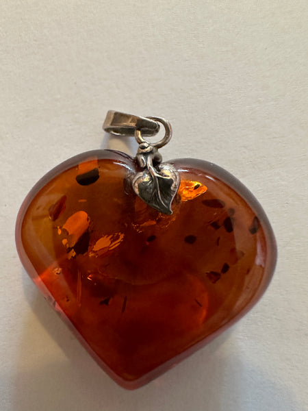 Baltic Amber and silver heart pendant