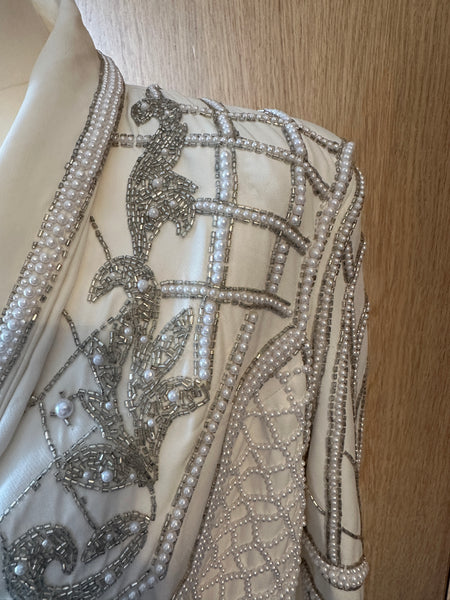 Karen Millen Beaded  blazer dress coat ivory pearl diamante UK 12 worn 1 ex con