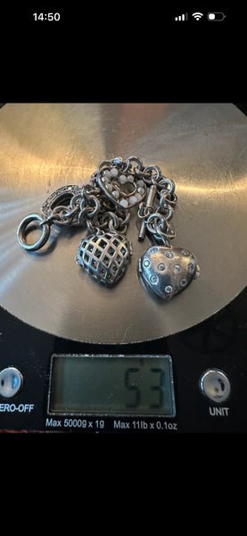 Silver hallmarked heart charm bracelet