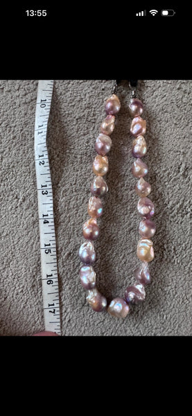 Baroque Edison Pearls iridescent necklace pinks new adjustable length