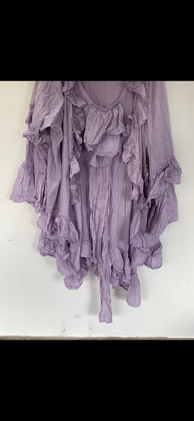 RitaNoTiara Lavender cotton silk voile ruffle 2 piece suit