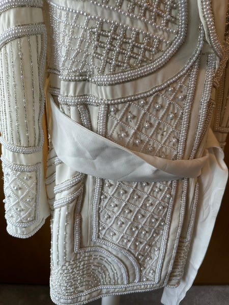 Karen Millen Beaded  blazer dress coat ivory pearl diamante UK 12 worn 1 ex con