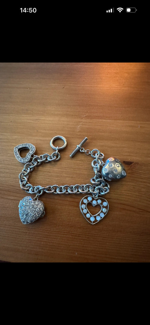 Silver hallmarked heart charm bracelet
