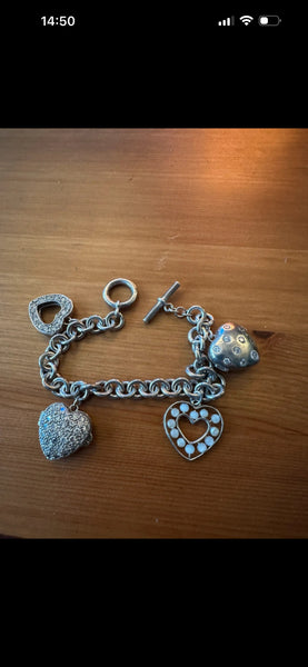 Silver hallmarked heart charm bracelet