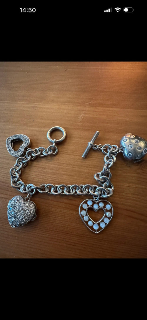 Silver hallmarked heart charm bracelet