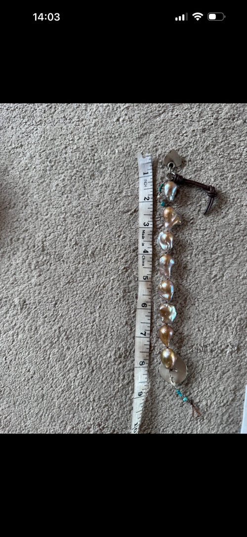 Edison Baroque pearl bracelet with turquoise  button.