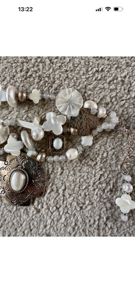 Kim Yubeta OOAK cross charm bracelet mother of pearl silver certificate western