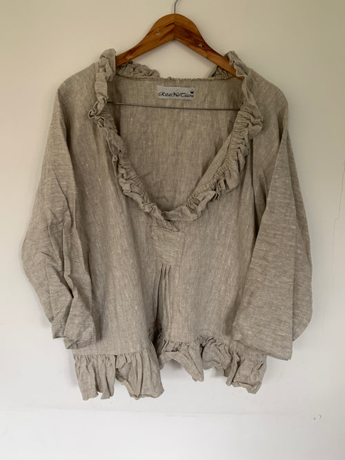 Ready to Ship Saffy Natural Linen Prairie Top One Size