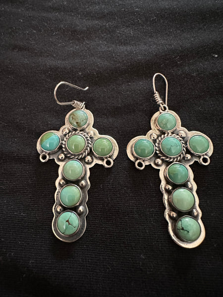 Federico Jimenez Earrings Silver & Turquoise Cross