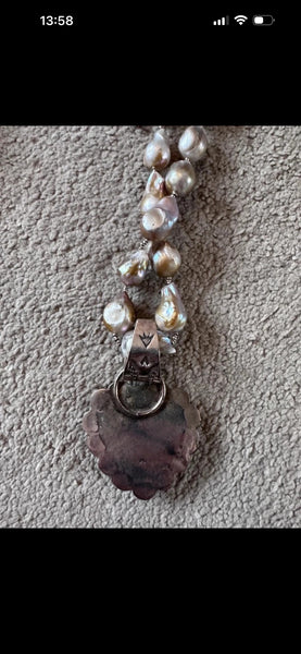 Deeta by Design baroque pearl necklace large turquoise with silver heart new