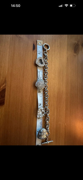 Silver hallmarked heart charm bracelet