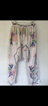 OOAK vintage linen hand embroidered  Harem Pants