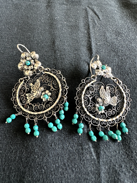 Joan Slifka Rare Long Drop Earrings Turquoise & Sugilite