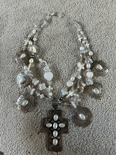 Kim Yubeta Mother of Pearl Cross Charm Necklace