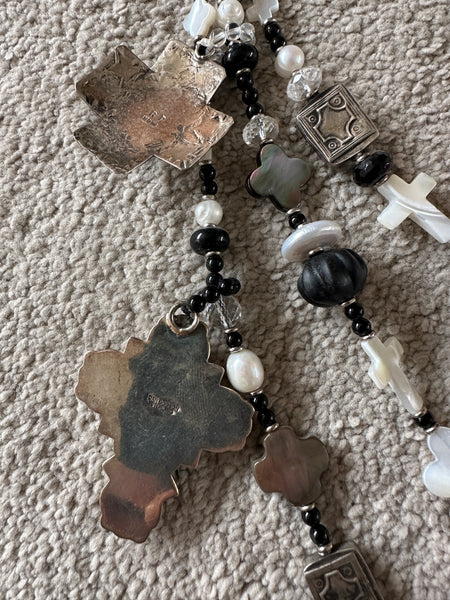 Kim Yubeta Mother of Pearl Cross Onyx Charm Necklace