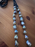 Huge chimney Butte Silver and Amethyst cross pendant on Baroque pearl necklace