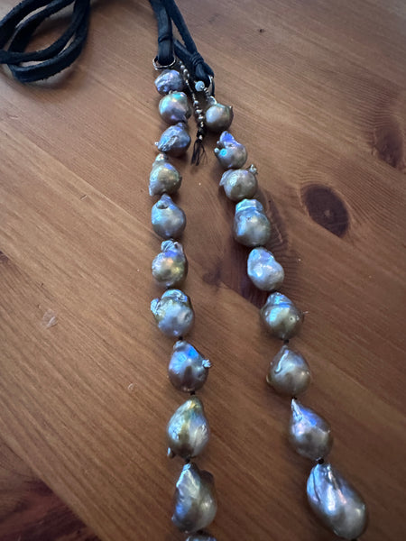Huge chimney Butte Silver and Amethyst cross pendant on Baroque pearl necklace
