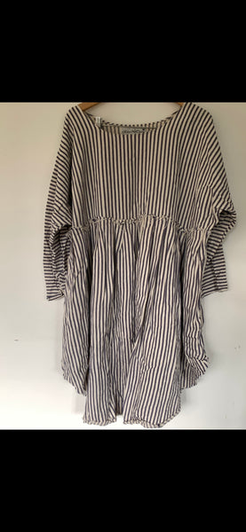 May Ticking blue Stripe  Cotton Dress One Size
